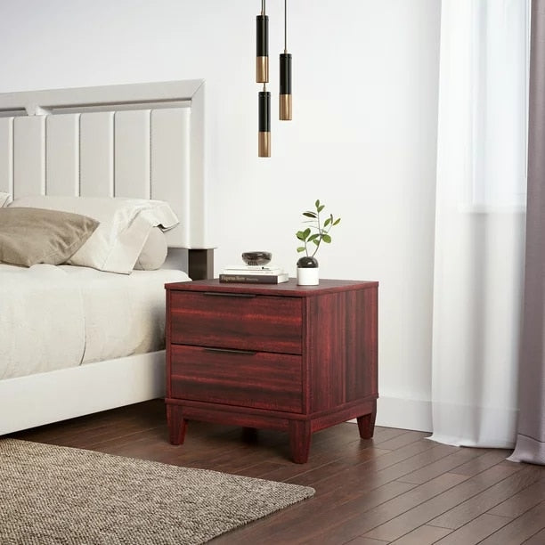 Torvald - Modern Double Drawer Black Nightstand Small Bedside Table