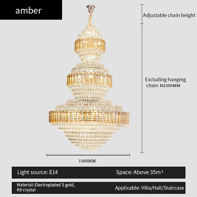 DecorBites™ Crystal Duplex Chandelier for Hotel Lobby and Living Room