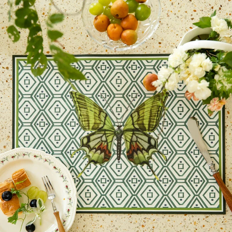 DecorBites™ Butterfly Print Placemat: Pomegranate Floral Design, Non-Slip Dining Table Mats