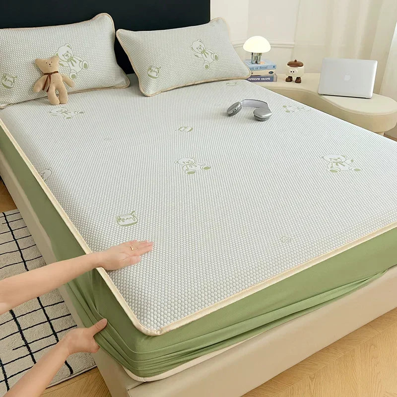 DecorBites™ Little Bear Jacquard Cooling Mat: Soft, Breathable, & Durable Bed Cover