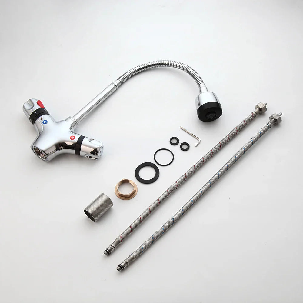 DecorBites™ Brass Kitchen Sink Faucet w/ Swivel Spout & Thermostatic Control