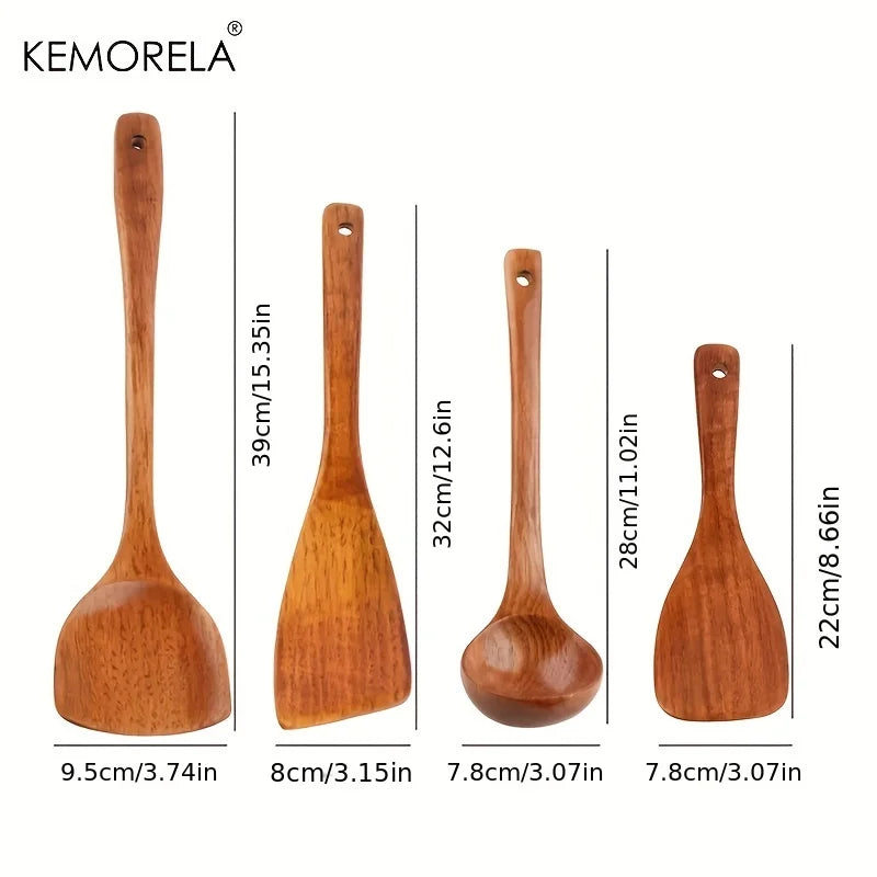 DecorBites™ 4-Piece Wooden Kitchen Utensil Set | Eco-Friendly Cooking Spoons and Spatula