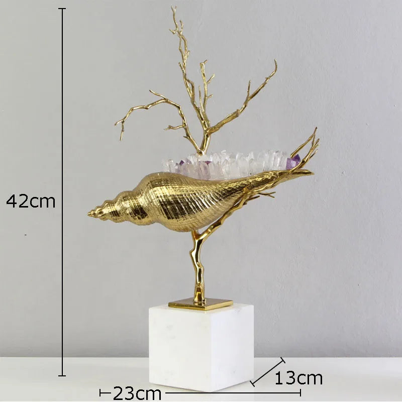 DecorBites™ Golden Conch Metal Sculpture Decorative Figurine Artwork for Modern Home Decor