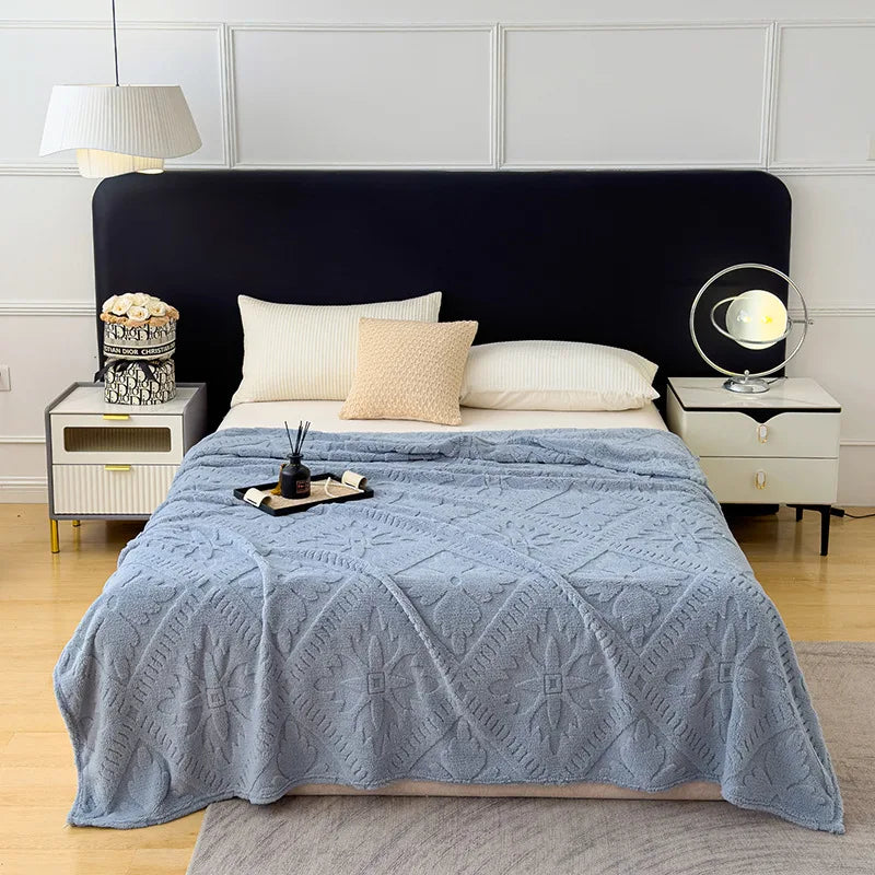 DecorBites™ Jacquard Coral Velvet Sofa Cover Blanket | Soft & Warm for Spring/Autumn