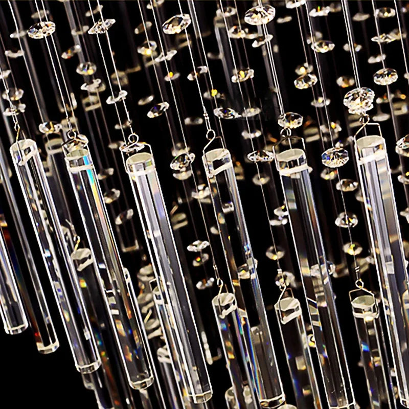 DecorBites™ Crystal Column Chandelier: Modern Square Base Hanging Lamp for Living Room, Stair Loft