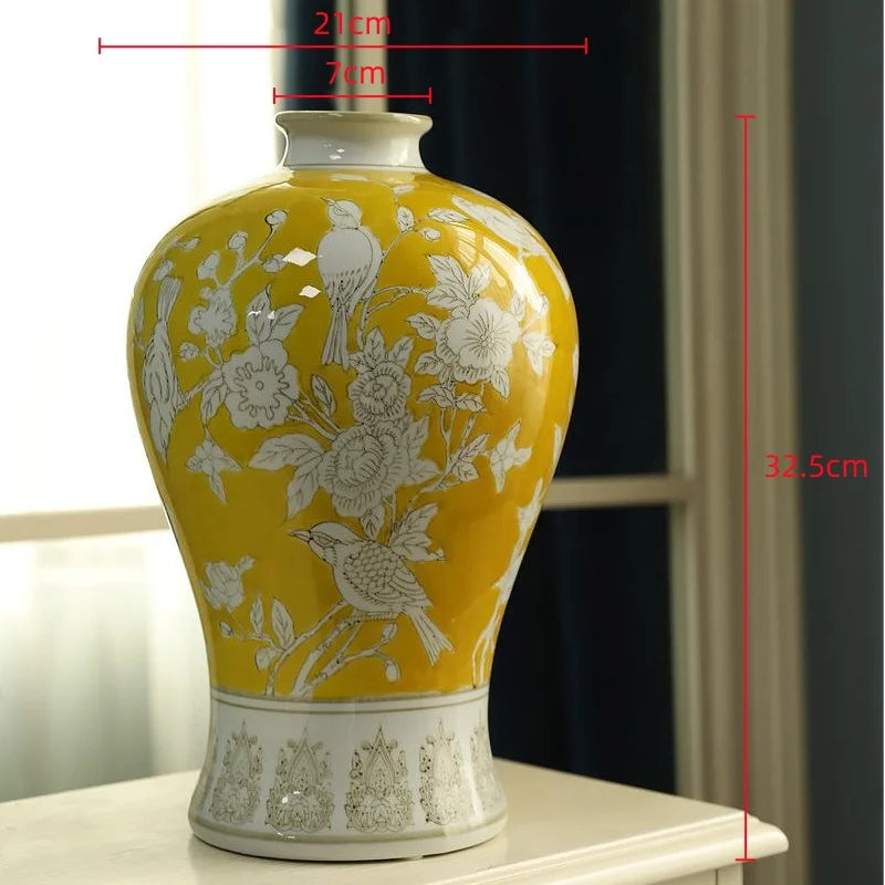 DecorBites™ Blue White Porcelain Vase Retro Floral Arrangement Home Decor Ceramic Handicraft