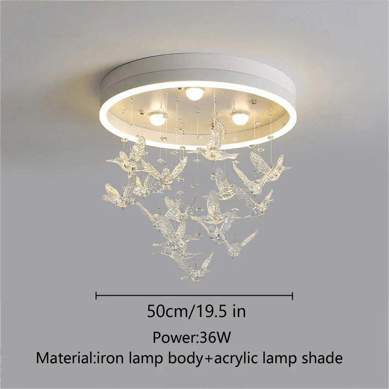 DecorBites™ Flying Bird Ceiling Light for Girls Room Decor, White Princess Bedroom Lamp