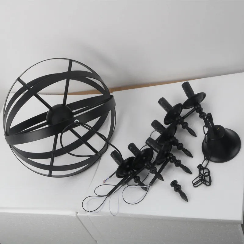 DecorBites™ Iron Chandelier: Retro Industrial Globe Lighting for Living Room, Kitchen, Dining Room