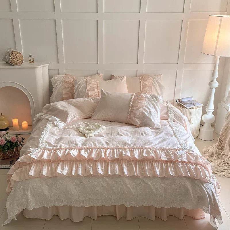DecorBites™ Korean Lace Ruffles Cotton Bedding Set - Sweet Girl Design
