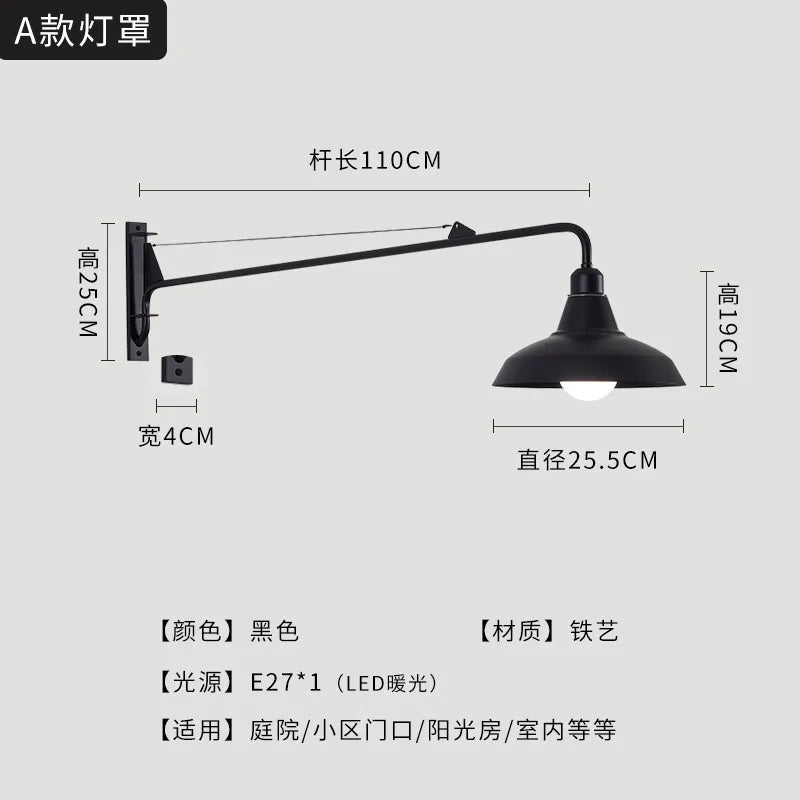 مصباح حائطي أسود LED من DecorBites™ مزود بذراع متأرجح للديكور الخارجي في غرفة النوم والشرفة والممر
