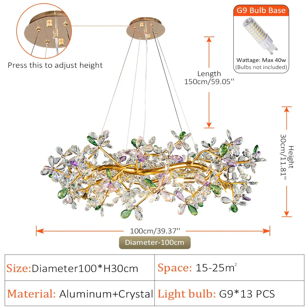 DecorBites™ Crystal Flowers Chandelier Gold LED Tree Branch Luxury Chandelier