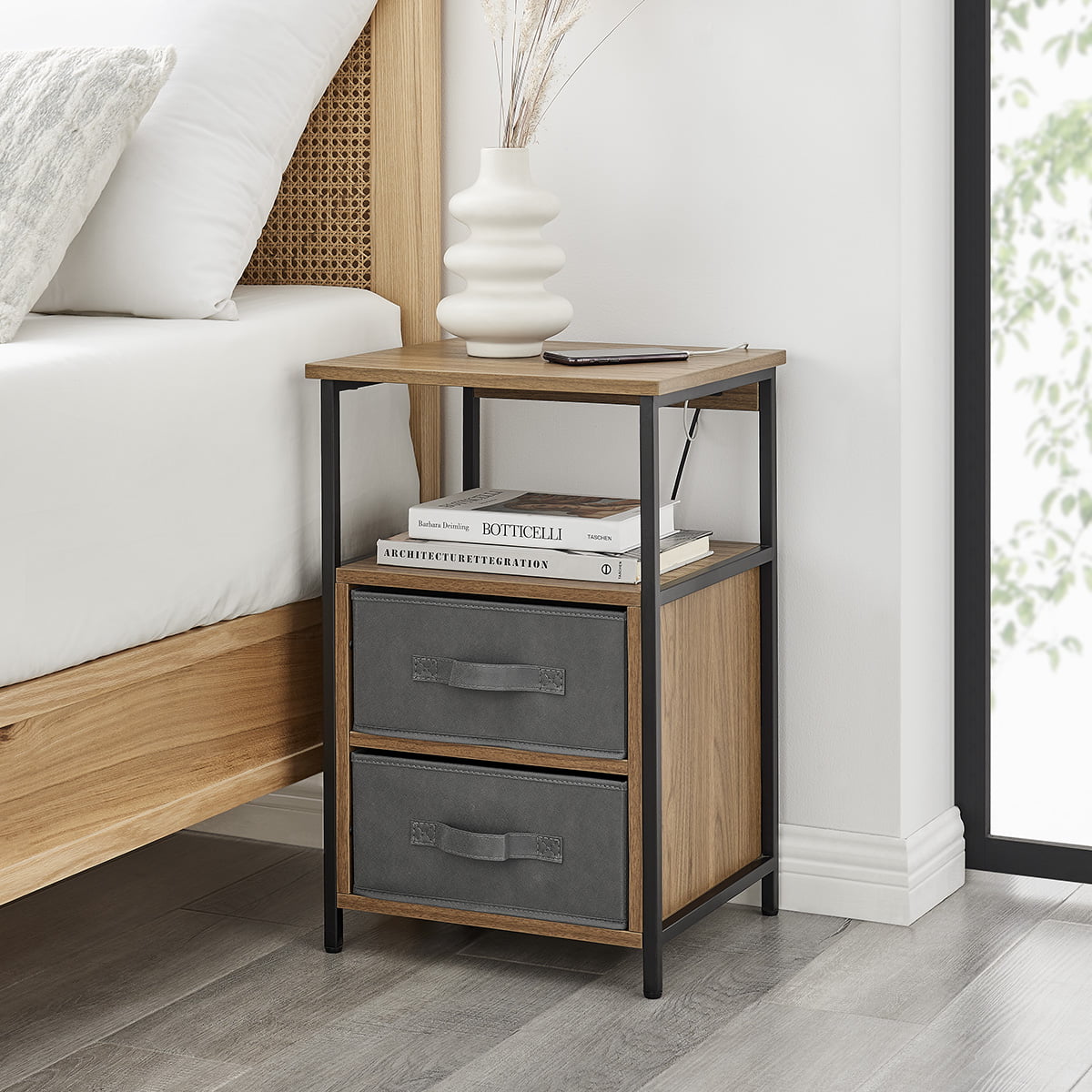 Solveig - Modern Nightstand with Charging Station