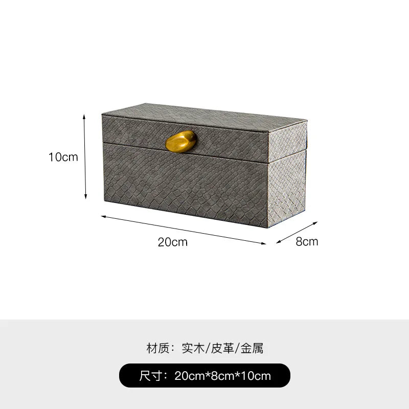 DecorBites™ Golden Stone Handle Leather Jewelry Box: Elegant Desktop Storage Container for Home Decor