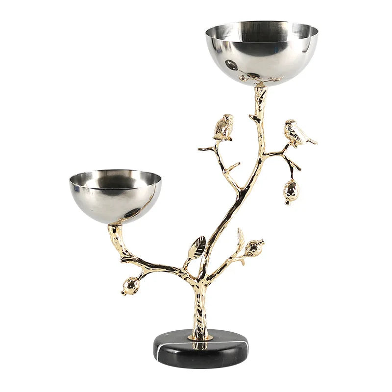 DecorBites™ Golden Bird Metal Snack Bowl with Branches and Birds Fruit Platter