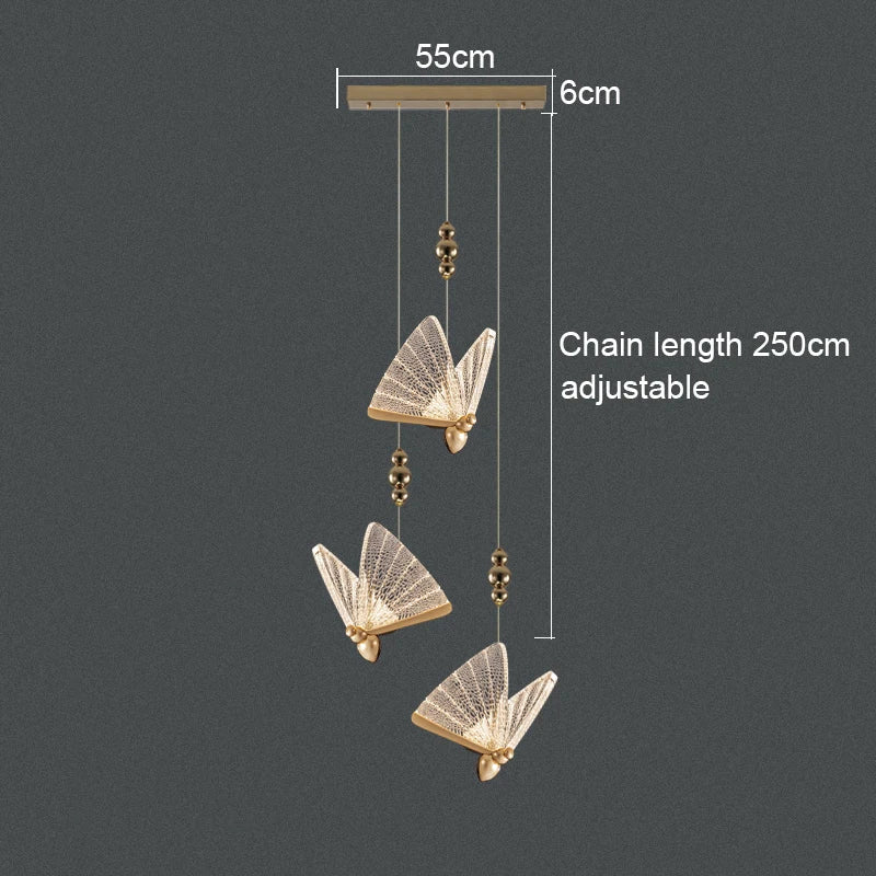 ثريا أكريليك على شكل فراشة من DecorBites™ مزودة بمصباح سقف وإضاءة داخلية