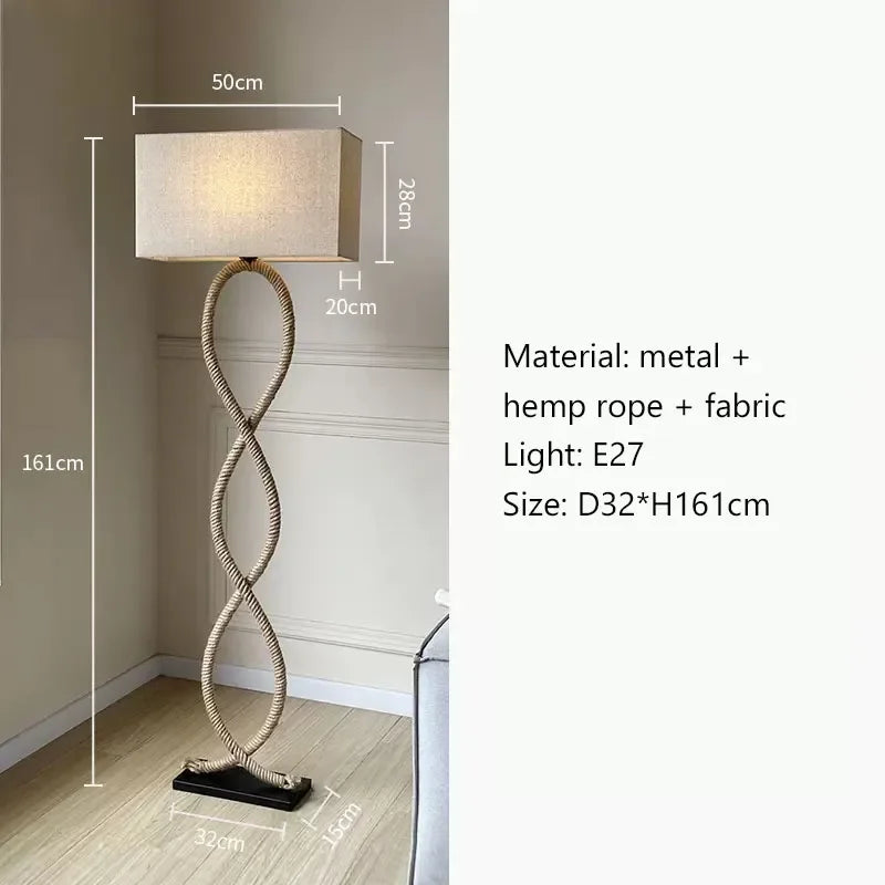 DecorBites™ Hemp Rope Fabric Shade LED Floor Lamp for Home Decor