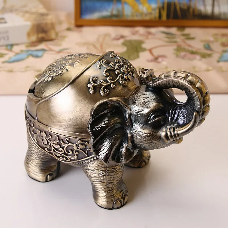 DecorBites™ Elephant Shaped Windproof Ashtray with Lid for Home and Office