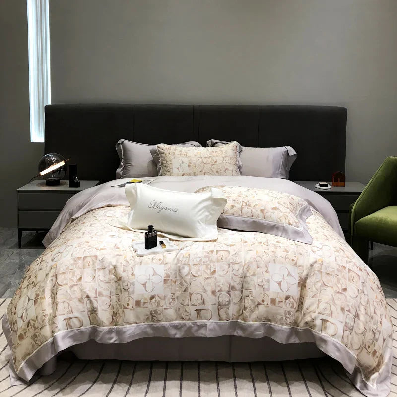 DecorBites™ Eucalyptus Lyocell Flowers Duvet Set with Sheet & Pillowcases