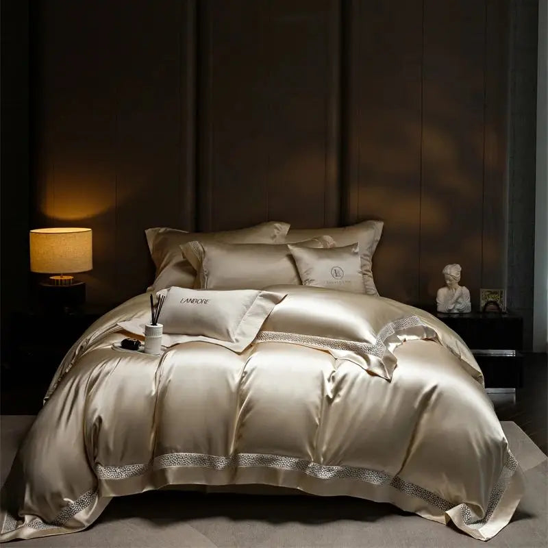 DecorBites™ French Hollow Luxury Bedding Set with Lyocell Cotton Duvet Cover, Sheet & Pillowcases
