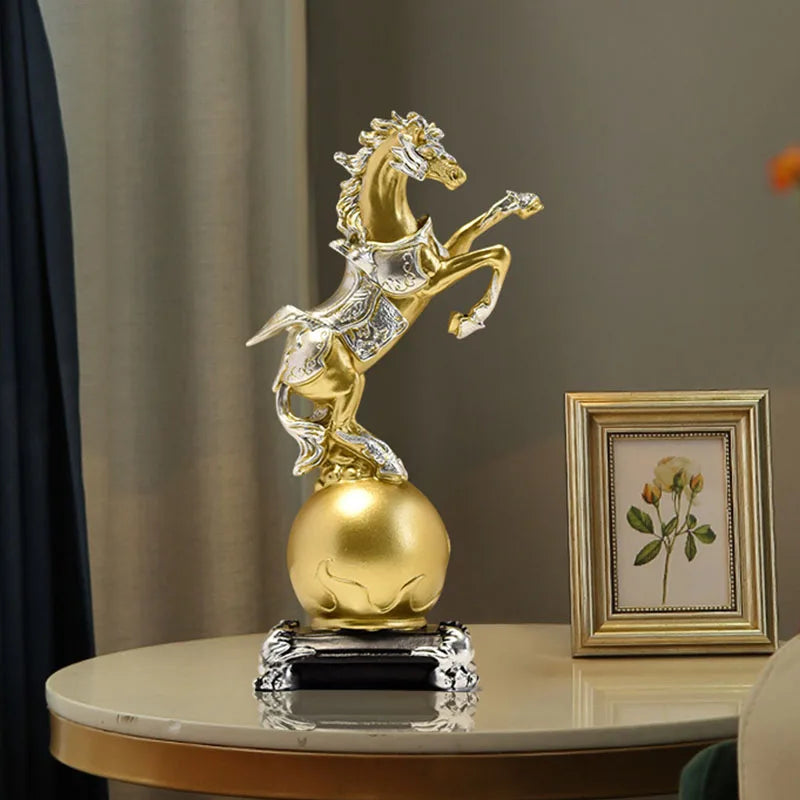 DecorBites™ Golden Horse Sculptures: Home & Office Decor Ornaments