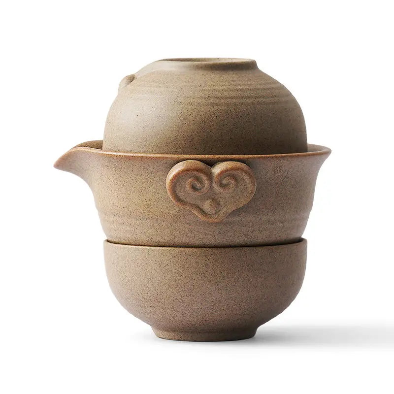 DecorBites™ Kung Fu Tea Set: Teapot, 2 Teacups, Travel Green Tea Cups, Ceramic Gaiwan