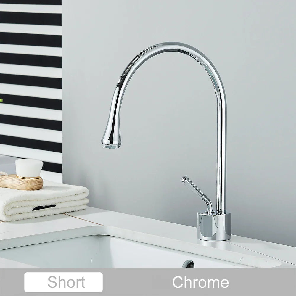 Grifo alto DecorBites™ Gold, mezclador giratorio de cascada de 360° para lavabo de baño