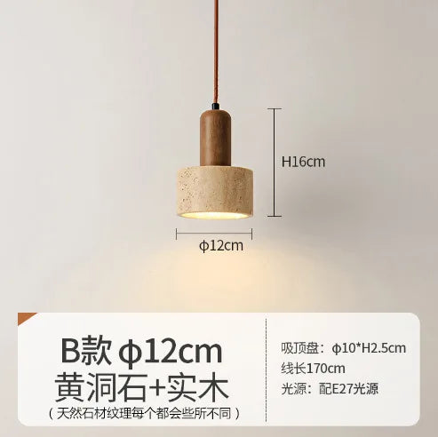 DecorBites™ Japanese Wooden Stone Chandelier Pendant Light, Wabi-Sabi Style Yellow Cavity-Stone Lamp