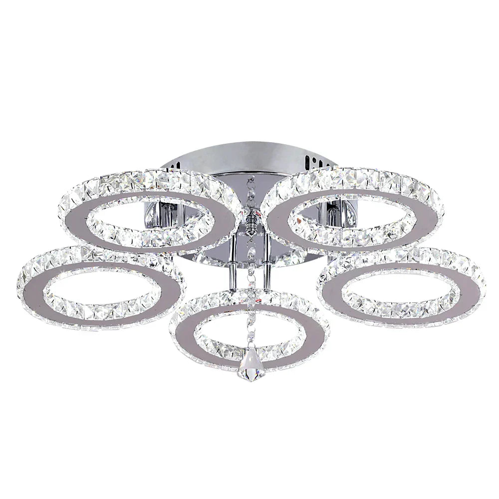 DecorBites™ Crystal Flush Mount Chandelier: App Dimmable Rings Shape Ceiling Light