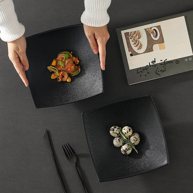 DecorBites™ 7.5 Inch Square Black Matte Ceramic Dining Plate