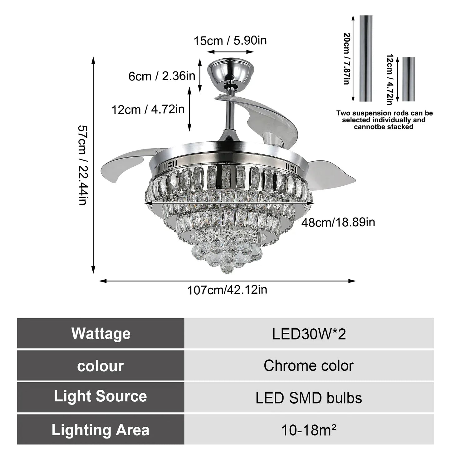DecorBites™ Crystal Ceiling Fan with LED Light and Remote Control