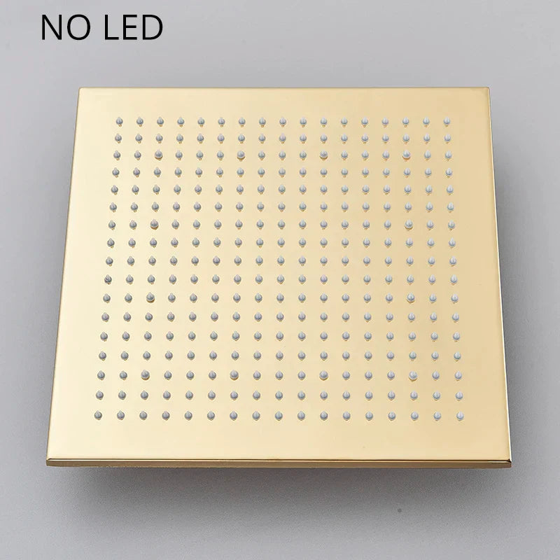 DecorBites™ Gold LED Square Rainfall Shower Head for Bathroom Faucet - Top Sprayer