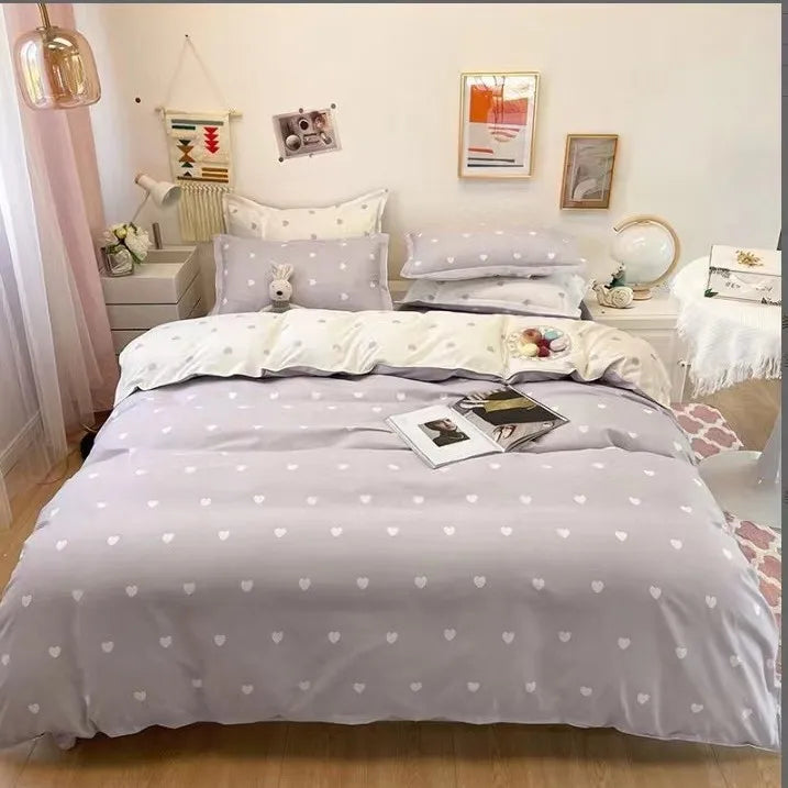 DecorBites™ Cartoon Printed Bedding Set: Soft Cozy Duvet Cover, Bedsheet, Pillowcase, Single Double Bedclothes