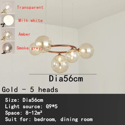 DecorBites™ Black Magic Bean Ceiling Chandelier with Golden Lamp Body Glass Pendant Light