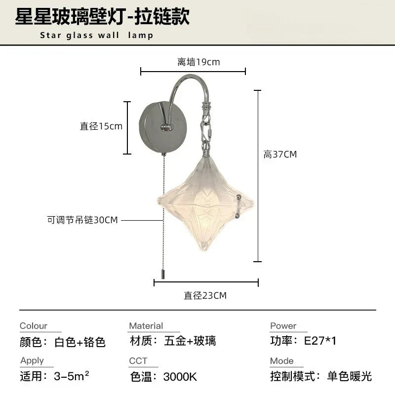 Lámpara de pared LED de cristal DecorBites™ estilo Bauhaus medieval francés para salón y dormitorio