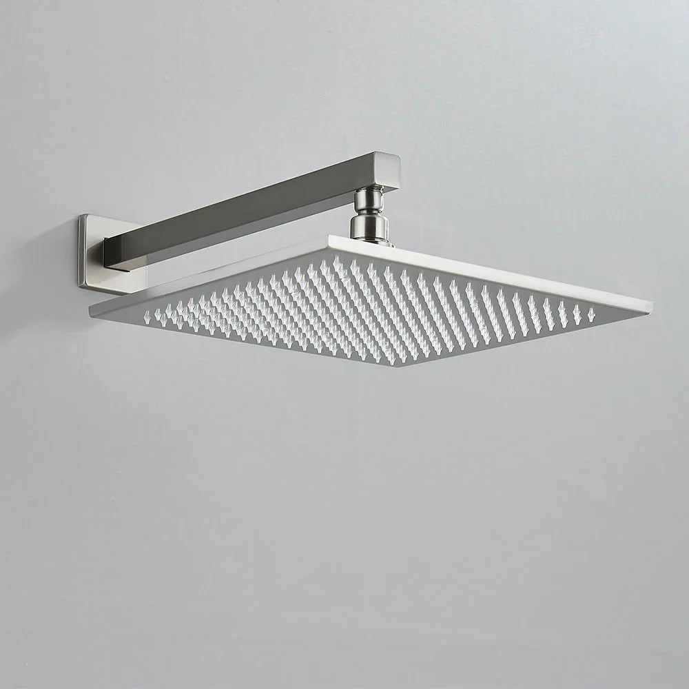 رأس دش مطري LED مربع من النحاس من DecorBites™ مقاس 8 بوصات مع ذراع تثبيت على الحائط