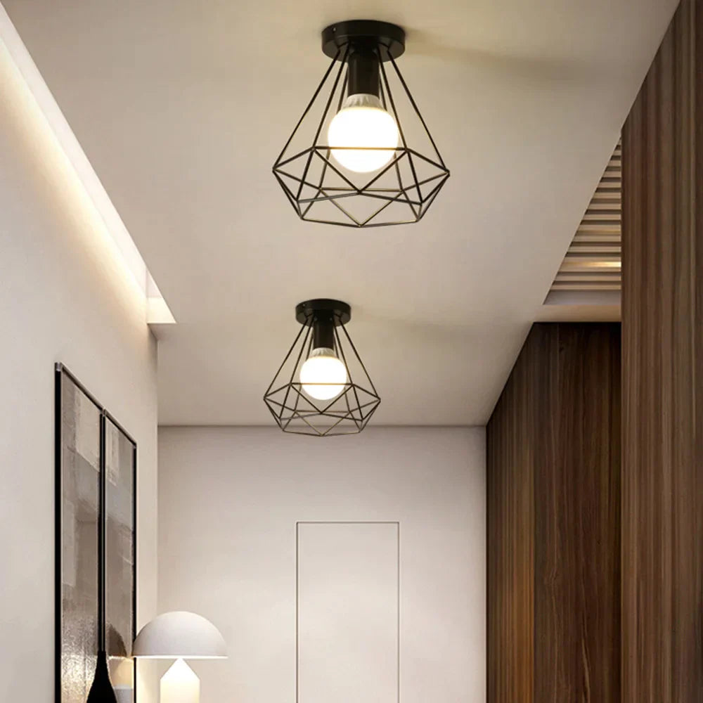 Lámpara de techo DecorBites™ con jaula de hierro negro, estilo retro, ideal para la sala de estar.