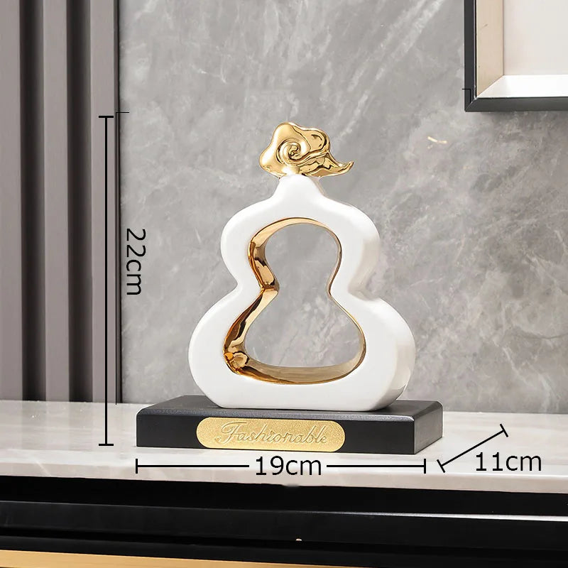 DecorBites™ Gold Gourd Ceramic Sculpture Desk Decor Porcelain Crafts Room Ornaments