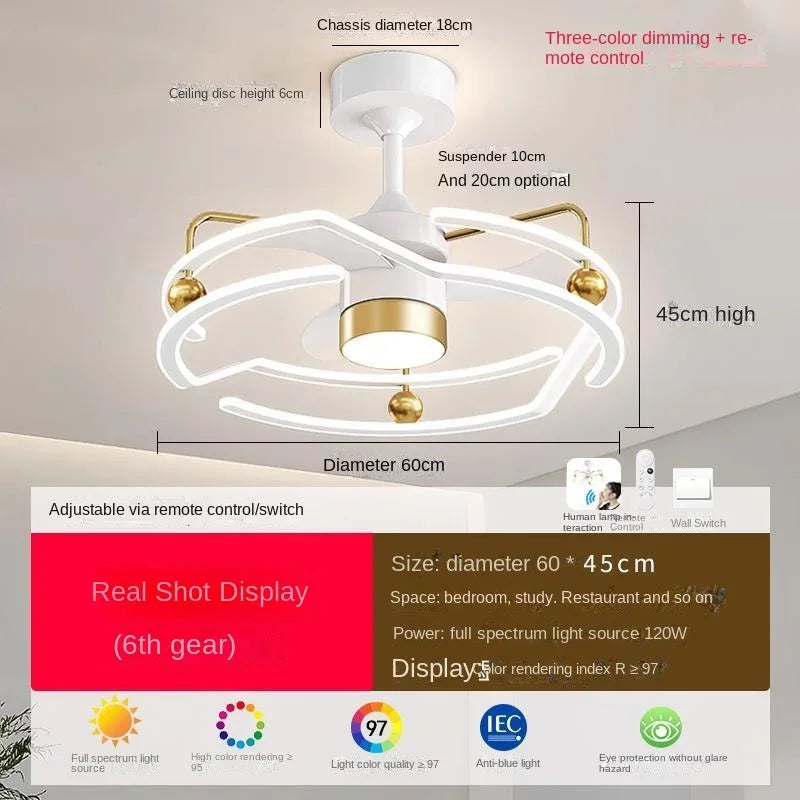 Lámpara de techo con ventilador DecorBites™ color crema para dormitorio con control remoto, elegantes accesorios de iluminación para dormitorio