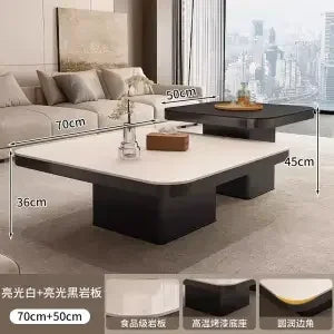 DecorBites™ Living Room Coffee Table Set Rock Square Modern Minimalist Black Combination.