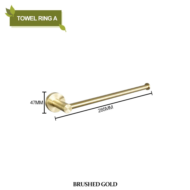 DecorBites™ Brushed Gold Bathroom Pendant Set: Toilet Brush Holder, Paper Holder, Towel Bar & More
