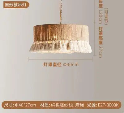 DecorBites™ Boho Fringe Hemp Rope Tassel Pendant Light for Office Bedroom Living Room