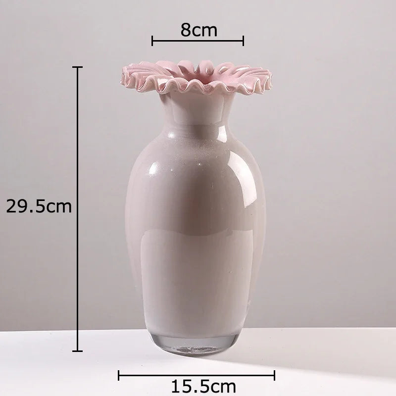 DecorBites™ Pink Flower Edge Glass Vase: Desk Hydroponics Plant Pot for Floral Arrangement