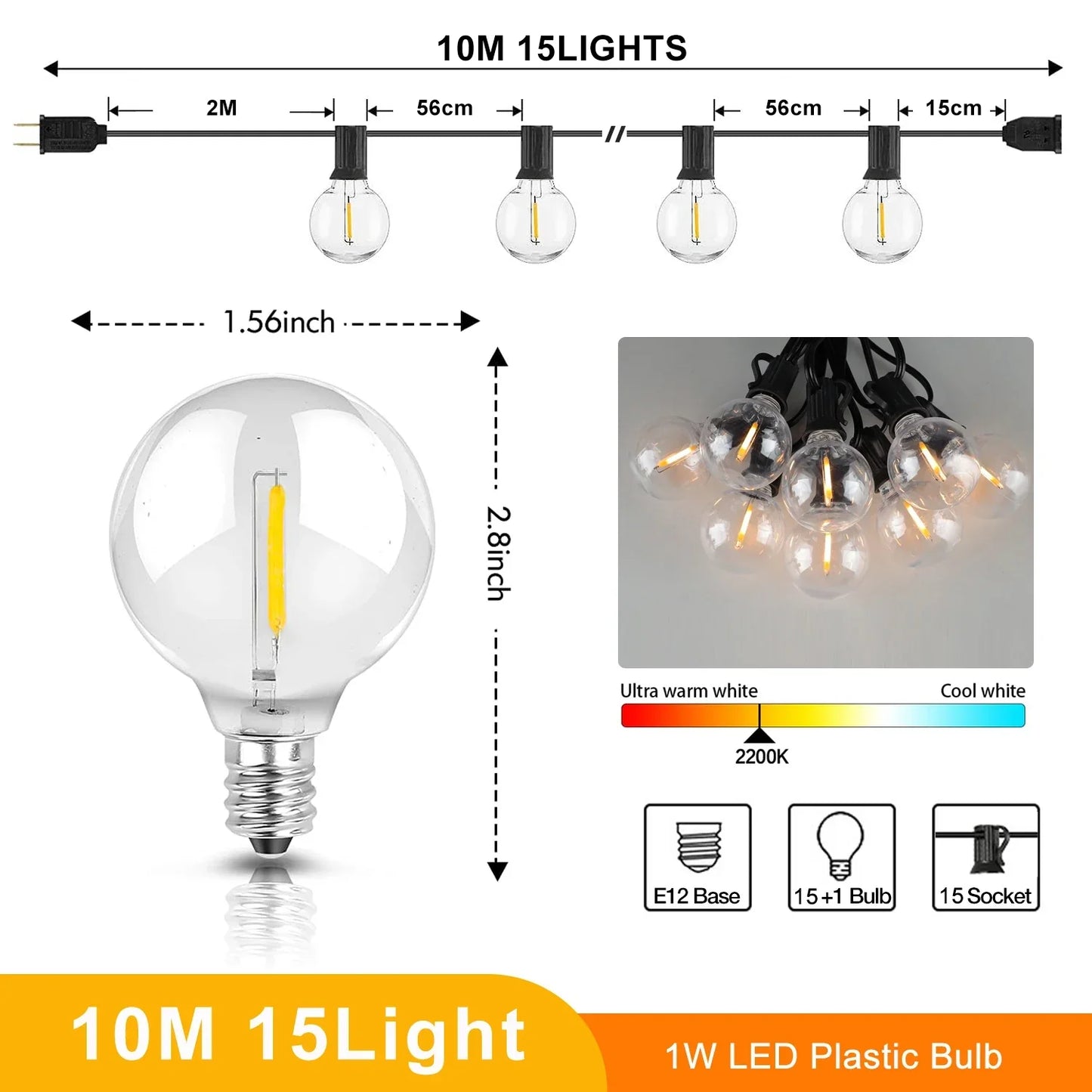 سلسلة مصابيح ديكوربايتس™ G40 LED مقاومة للكسر للفناء الخارجي