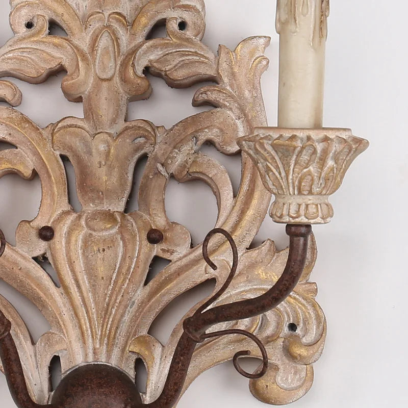 DecorBites™ Elegant Solid Wood Carving Antique Wall Lamp for Home Decor