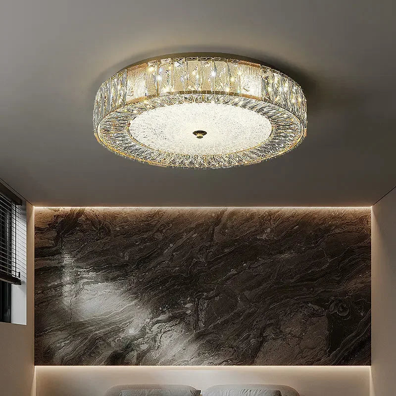 DecorBites™ Golden Crystal Ceiling Chandelier: Modern Luxury LED Light Fixture for Living Room