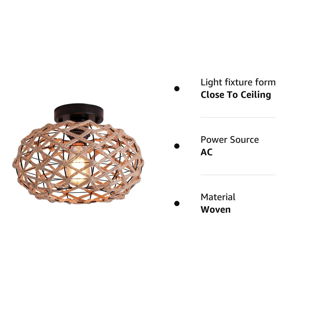 DecorBites™ Hemp Rope Cage Ceiling Light Fixture for Farmhouse Decor