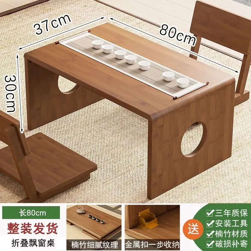 DecorBites™ Bamboo Folding Table: Japanese Style, Bedroom & Study Essential, Durable Design