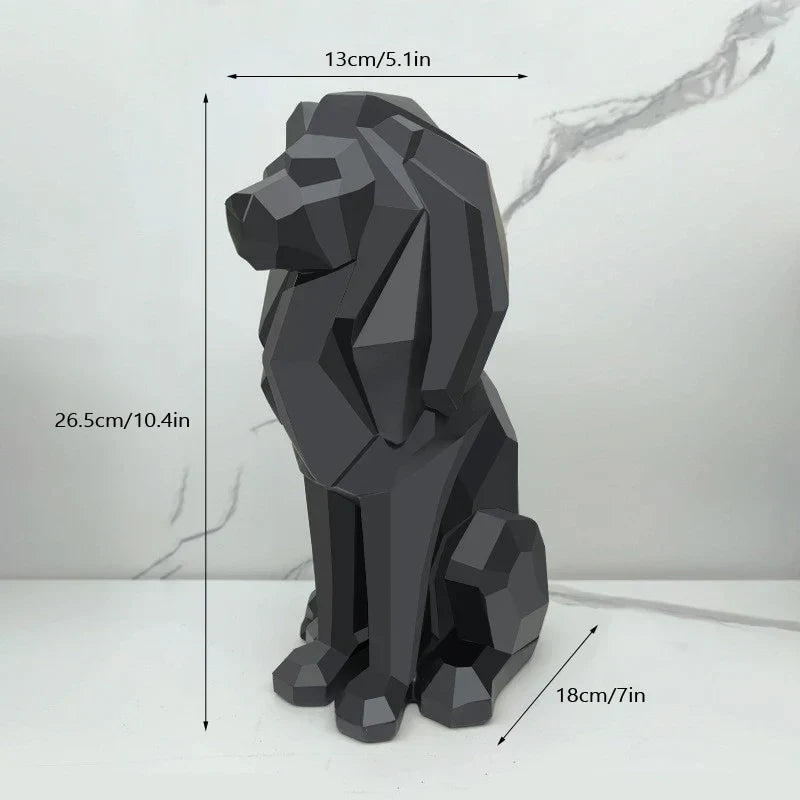 DecorBites™ Lion Resin Art Statue: Morden Geometry Figurine for Home Office Decoration