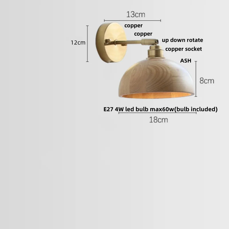 "Afralia™ Ash Wood LED Wall Lights Living Room Porch Stair Nordic Modern Up Down Rotate Pull Chain Switch Bedside Lamp"