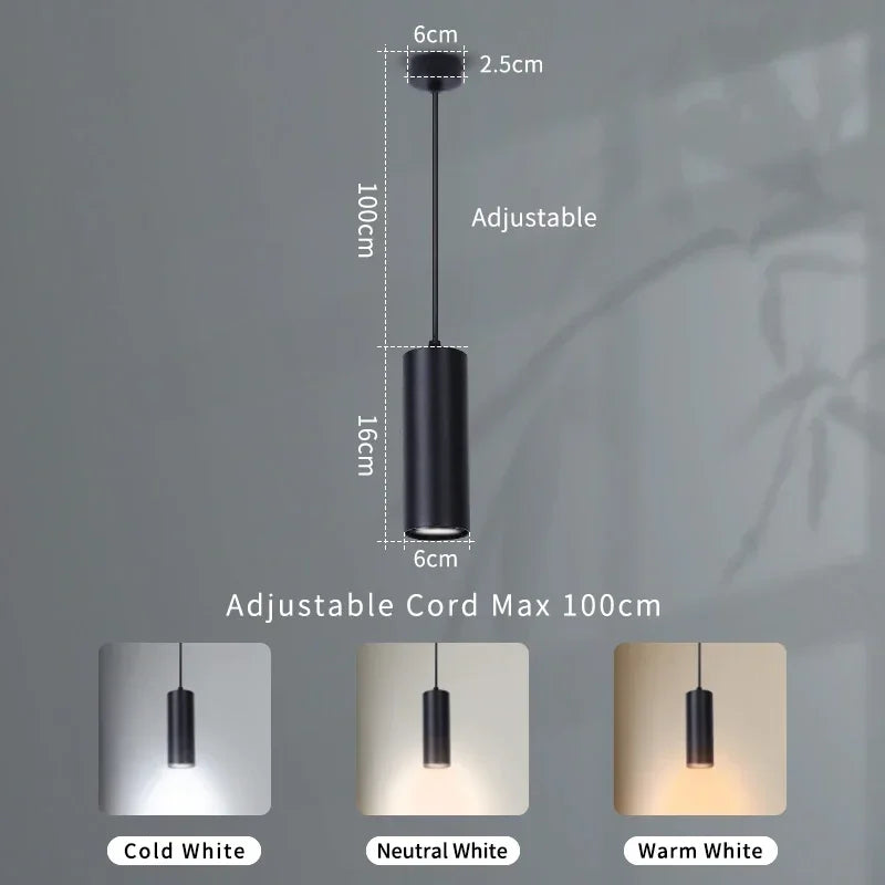 Modern Black Aluminum Cylindrical Pendant Light